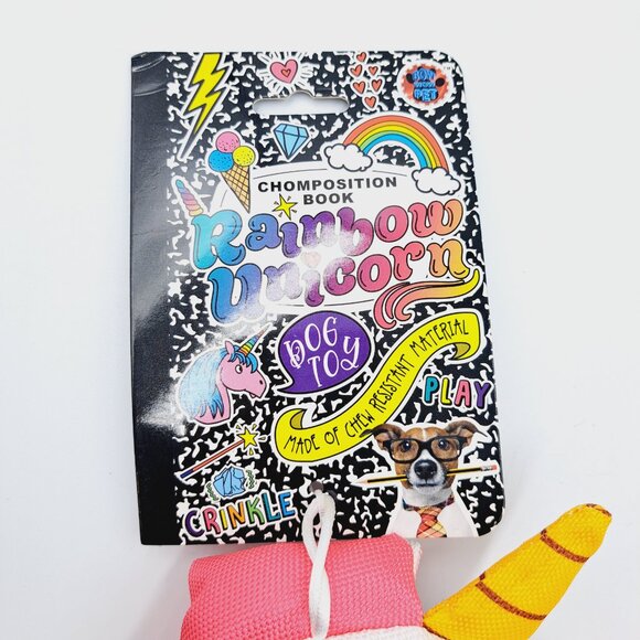 Chew Resistant Rainbow Unicorn Squeaky Crinkle Texture Dog Small Animal Pet Toy - Picture 4 of 7